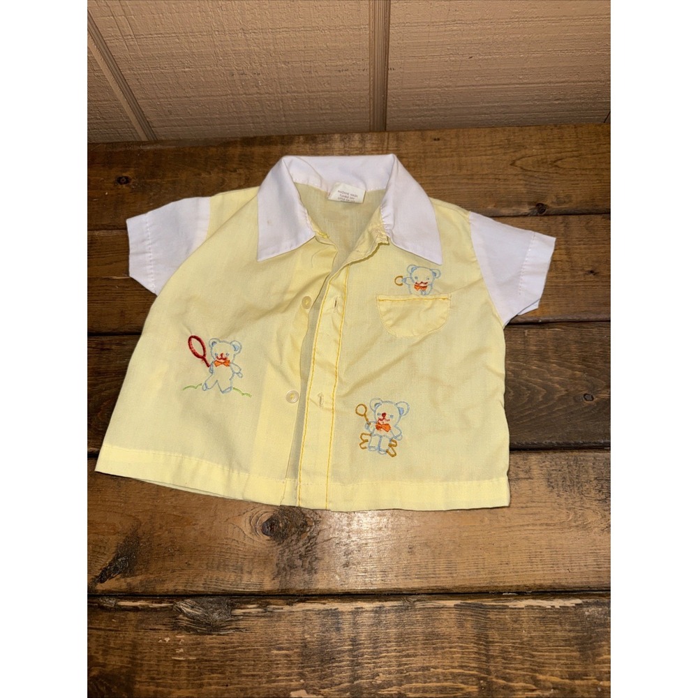 Vintage Judy‎ Philippine Size 0-6 Months Button Down Yellow With White Collar